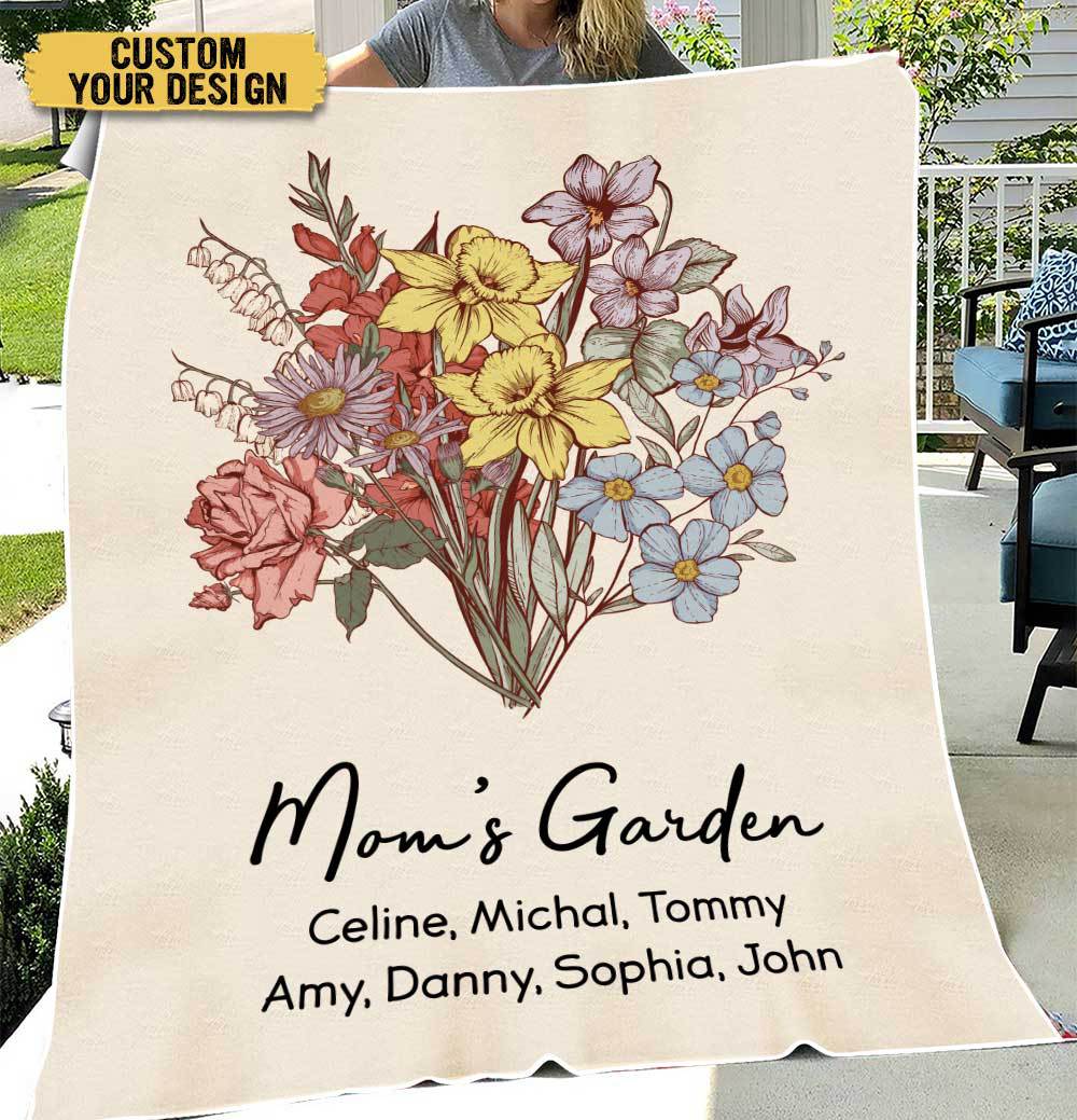 Mom Grandma's Garden Birth Month Flower Bouquet - Personalized Blanket - Best Gift For Mother, Grandma - Giftago