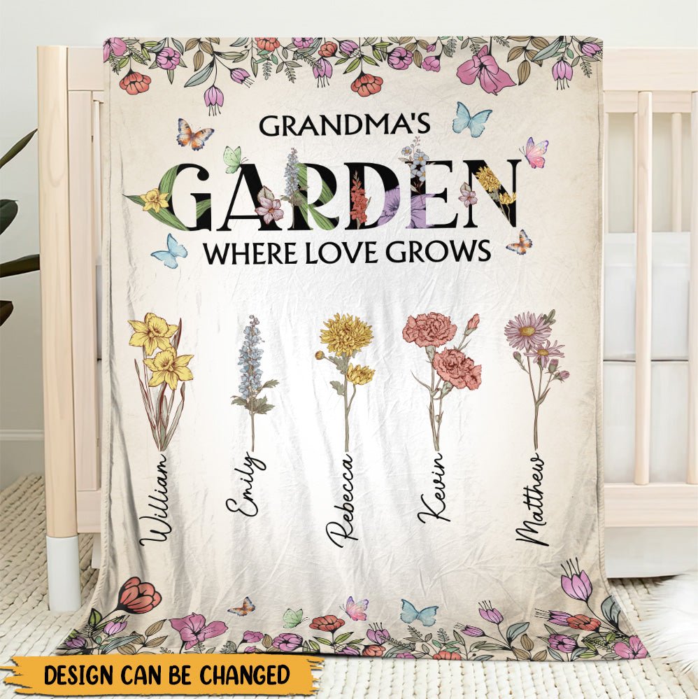 Mom Grandma's Garden Where Love Grows - Personalized Blanket - Giftago