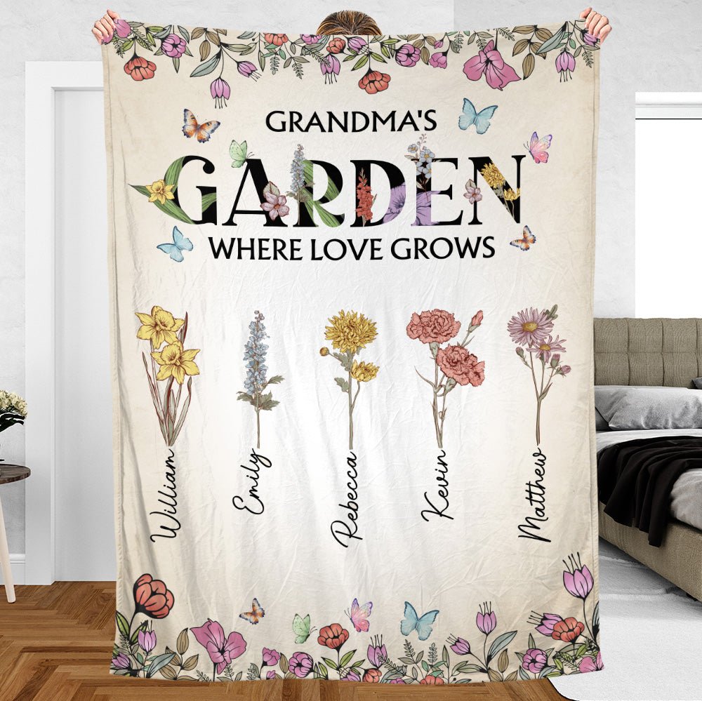Mom Grandma's Garden Where Love Grows - Personalized Blanket - Giftago