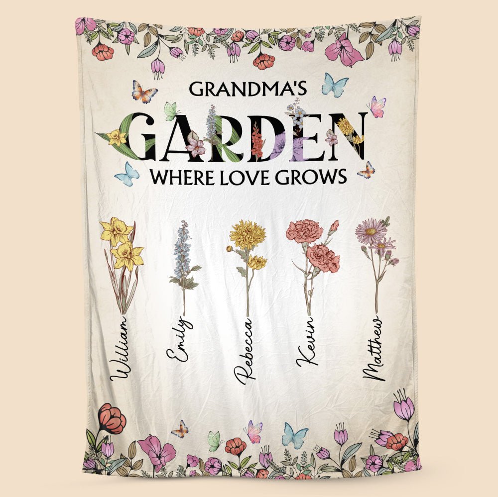 Mom Grandma's Garden Where Love Grows - Personalized Blanket - Giftago