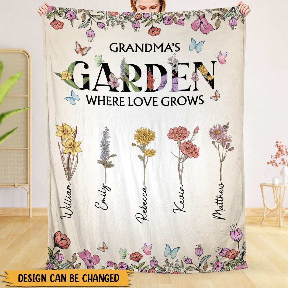 Mom Grandma's Garden Where Love Grows - Personalized Blanket - Giftago