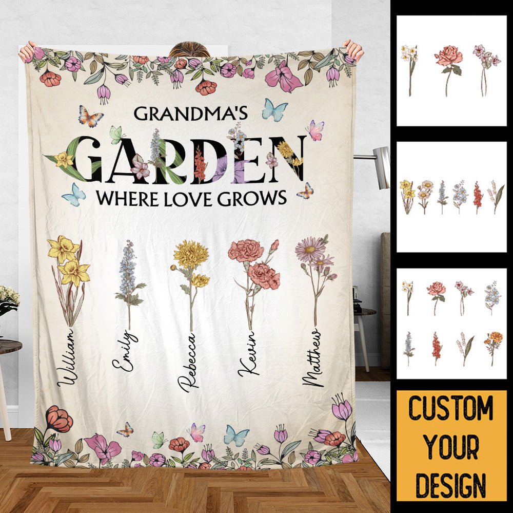 Mom Grandma's Garden Where Love Grows - Personalized Blanket - Giftago
