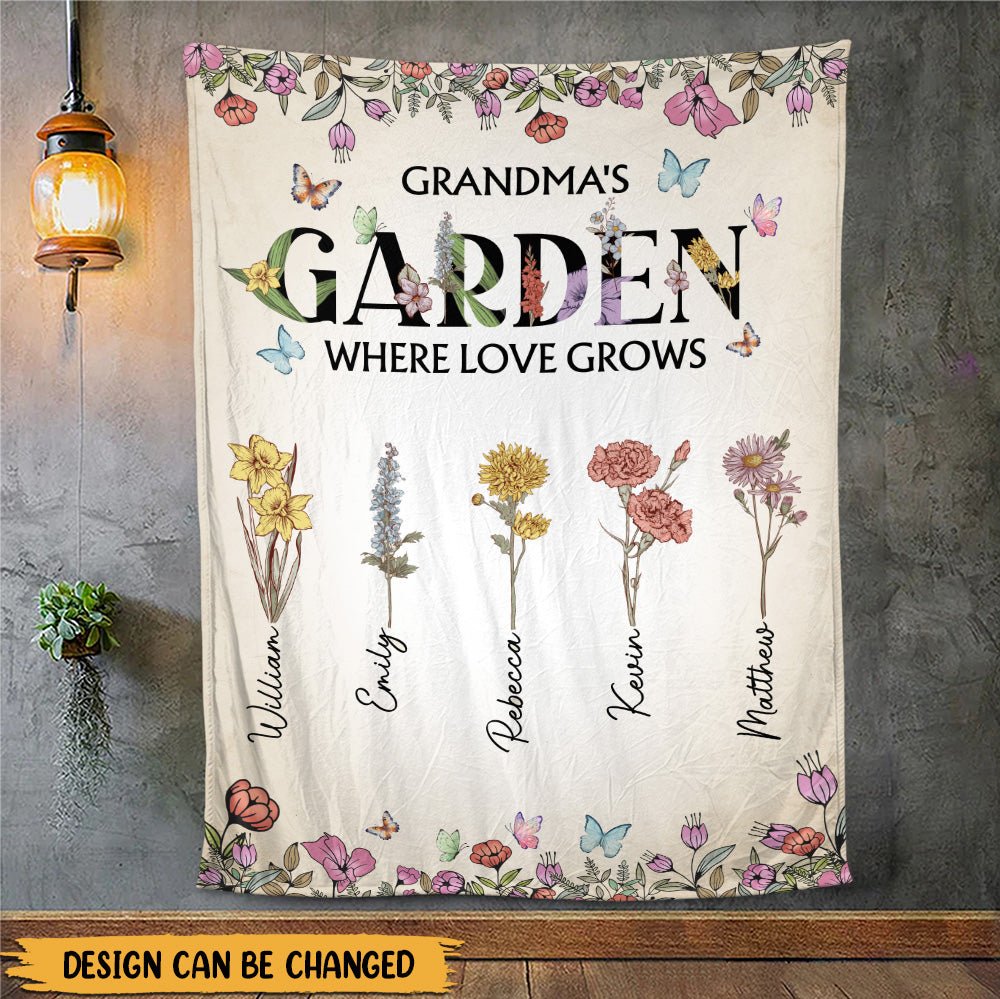 Mom Grandma's Garden Where Love Grows - Personalized Blanket - Giftago