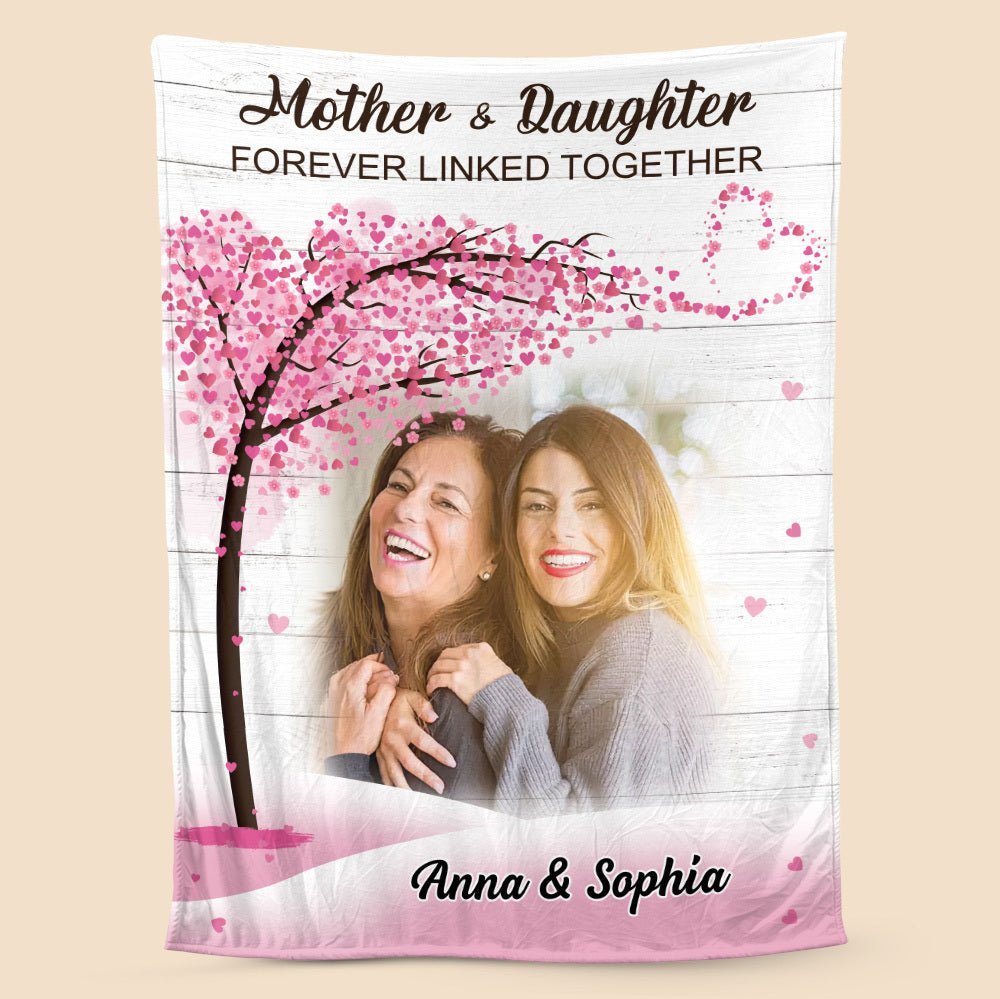 Mother & Daughters Love Tree Photo - Personalized Blanket - Best Gift For Mother - Giftago