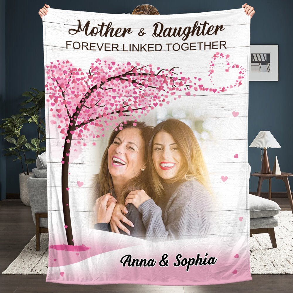 Mother & Daughters Love Tree Photo - Personalized Blanket - Best Gift For Mother - Giftago
