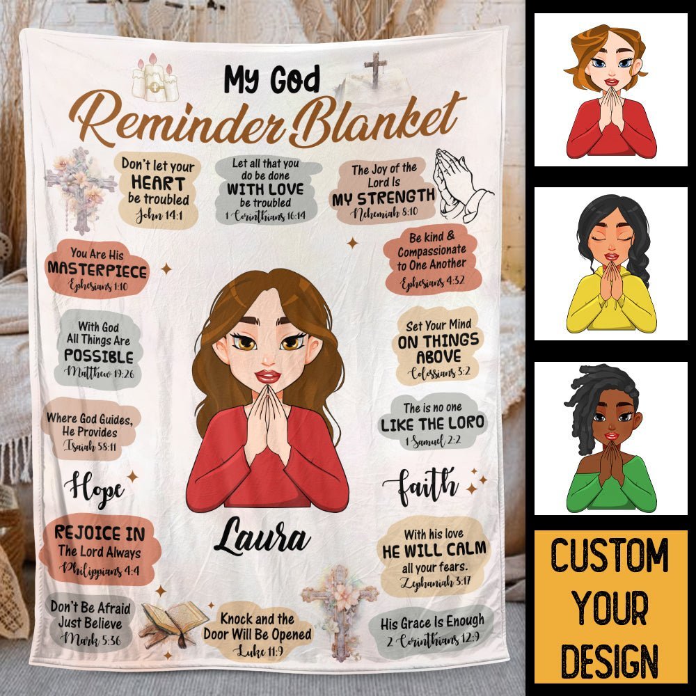 My God Reminder Cartoon - Personalized Blanket - Best Gift For Mother, For Grandma - Giftago
