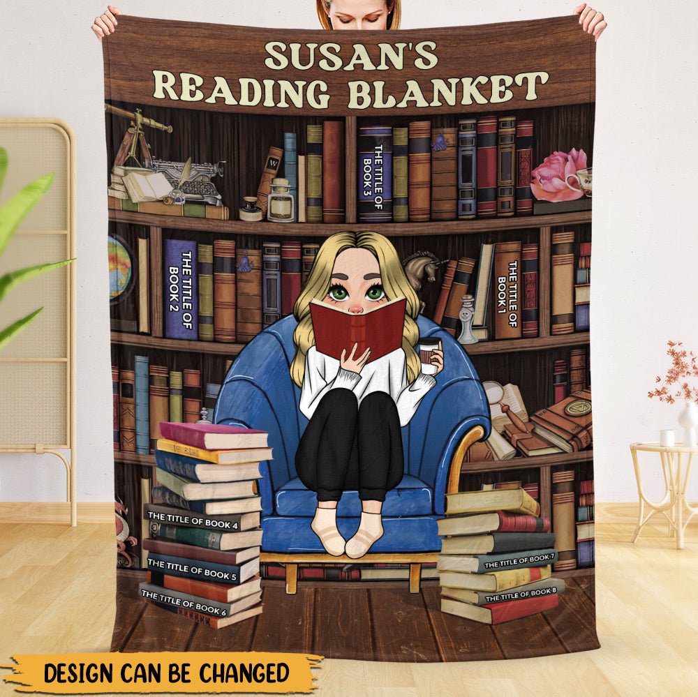 My Reading Blanket With Cozy Book Shelf - Personalized Blanket - Thoughtful Gift For Birthday, Christmas - Giftago