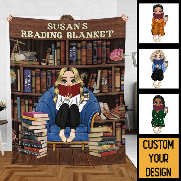 My Reading Blanket With Cozy Book Shelf - Personalized Blanket - Thoughtful Gift For Birthday, Christmas - Giftago