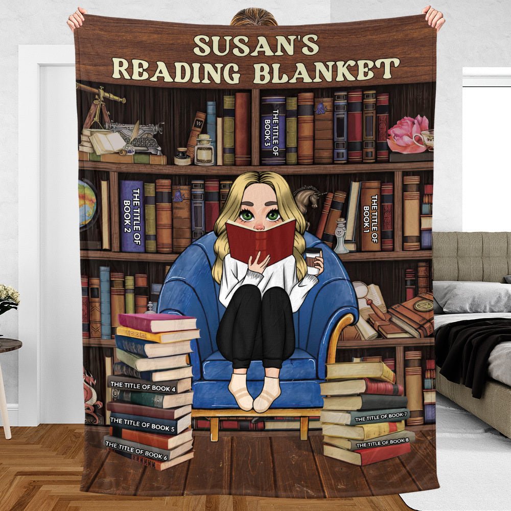 My Reading Blanket With Cozy Book Shelf - Personalized Blanket - Thoughtful Gift For Birthday, Christmas - Giftago