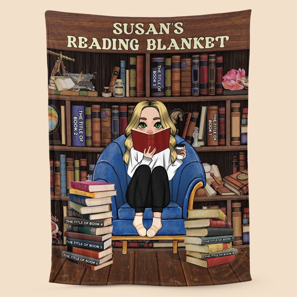 My Reading Blanket With Cozy Book Shelf - Personalized Blanket - Thoughtful Gift For Birthday, Christmas - Giftago