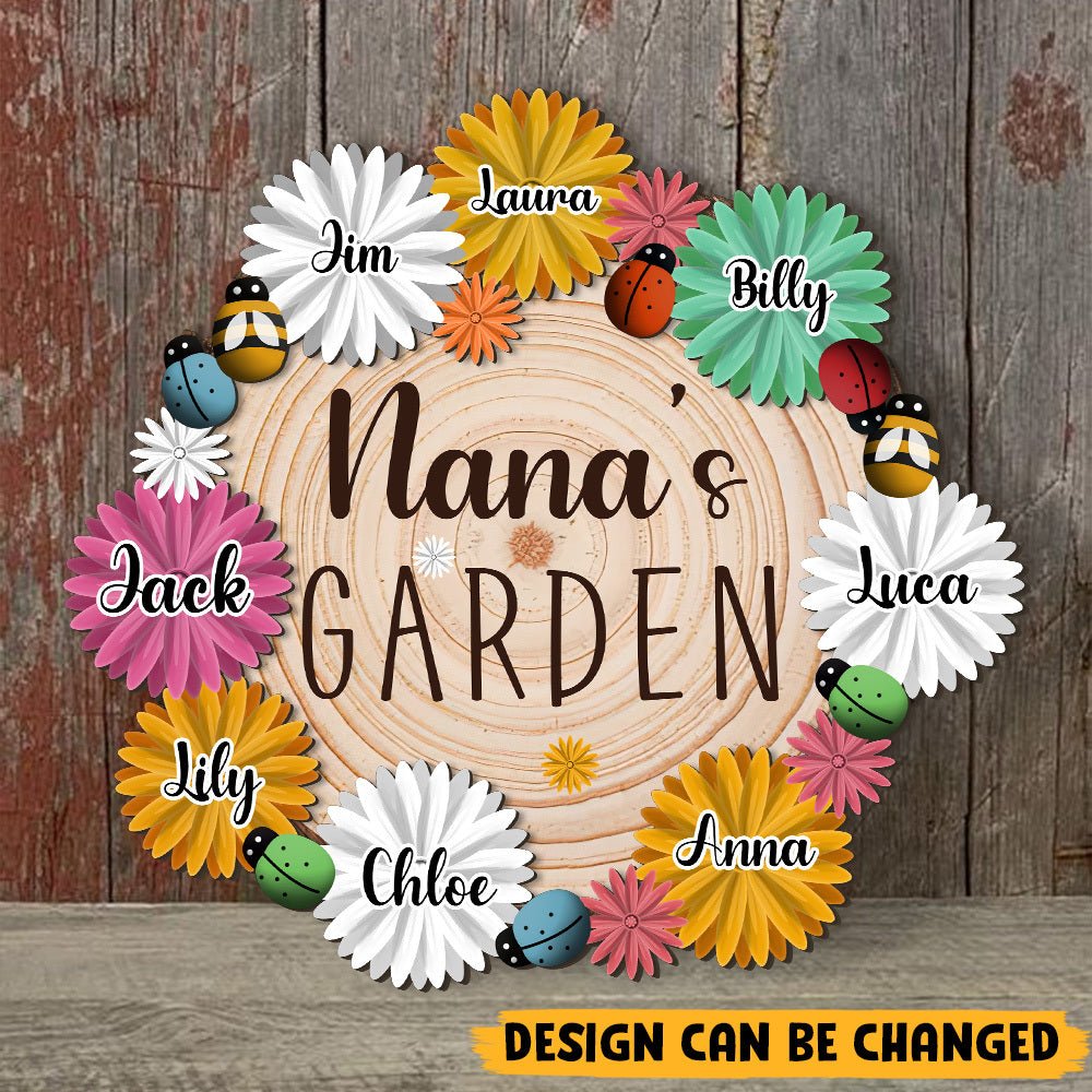 Nana's Garden - Personalized Custom 2-Layered Wooden Plaque With Stand - Best Gift For Mother, Grandma - Giftago