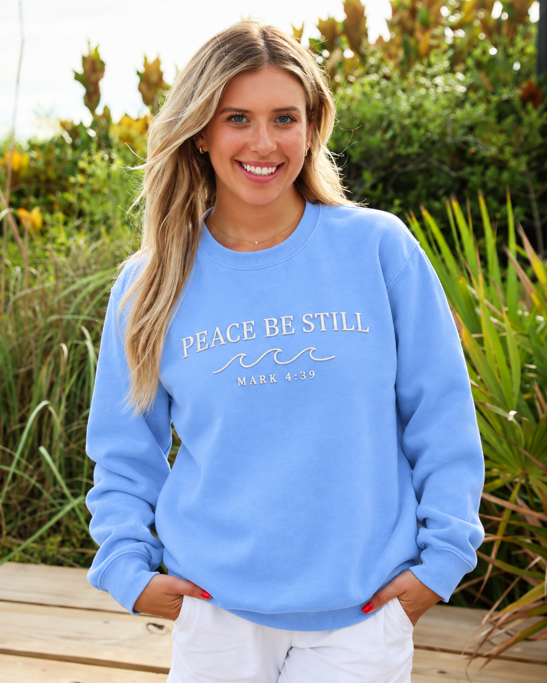 Peace Be Still Embroidered Sweatshirt – Mark 4:39