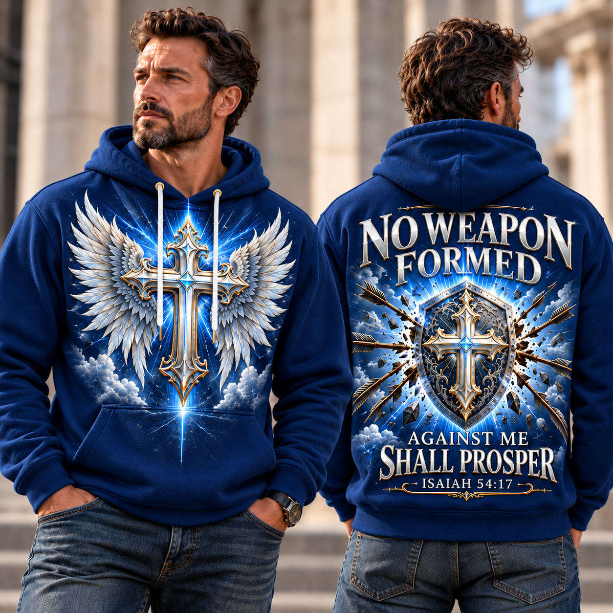 Navy Blue Divine Shield No Weapon Formed Hoodie