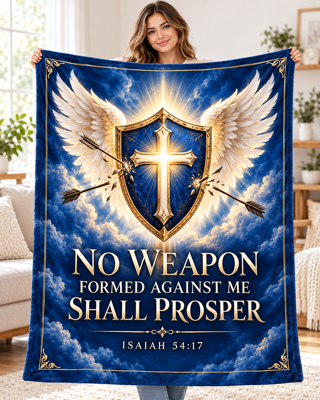 No Weapon Formed – Heavenly Shield Royal Blue Christian Blanket