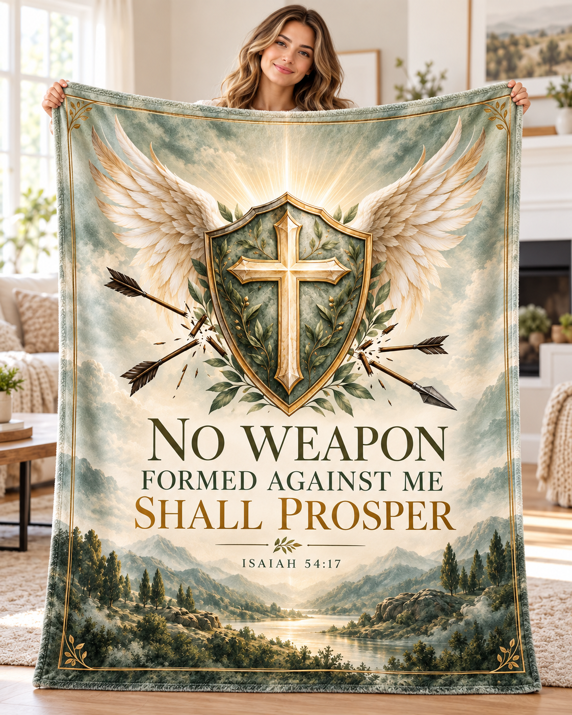 No Weapon Formed – Graceful Protection Sage Green Christian Blanket