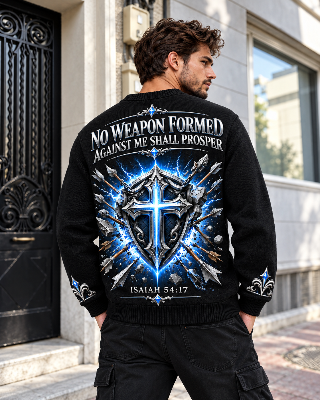 No Weapon Formed – Unbroken Shield Black Christian Sweater