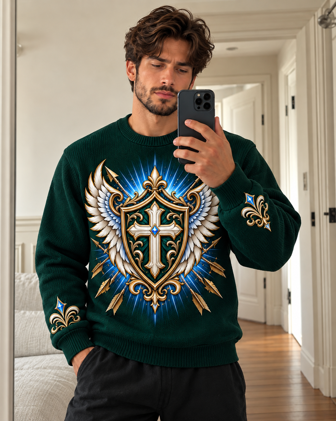 No Weapon Formed – Guardian Shield Emerald Green Christian Sweater