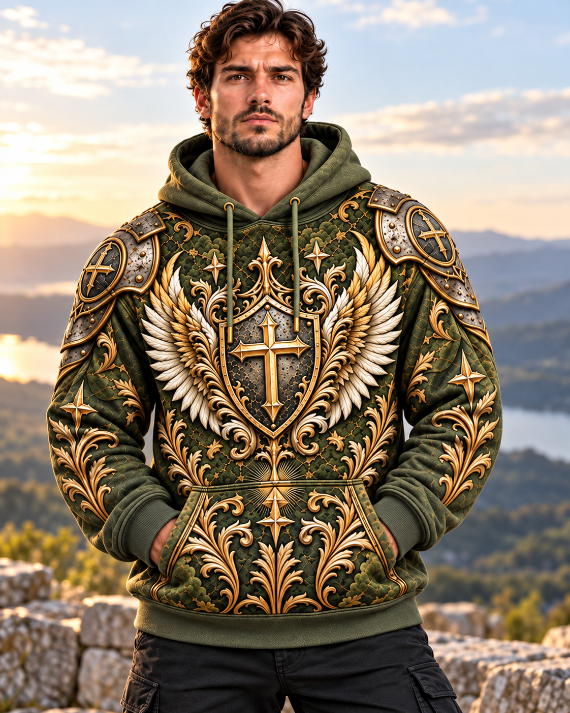 No Weapon Formed Warrior Shield Christian Hoodie – Olive Green