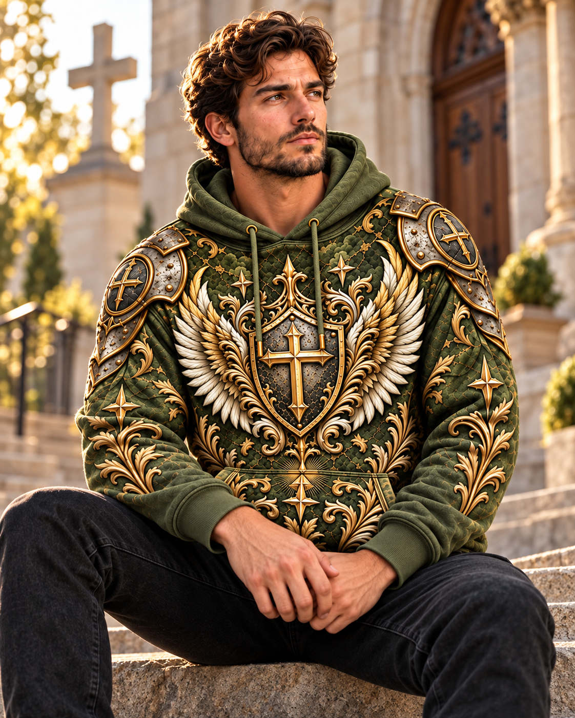 No Weapon Formed Warrior Shield Christian Hoodie – Olive Green