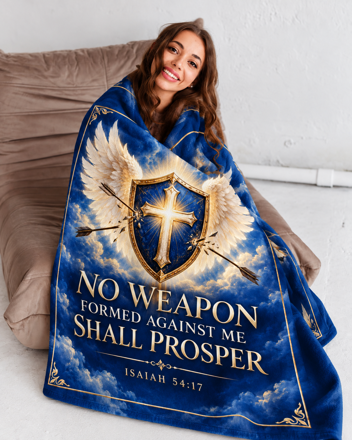 No Weapon Formed – Heavenly Shield Royal Blue Christian Blanket