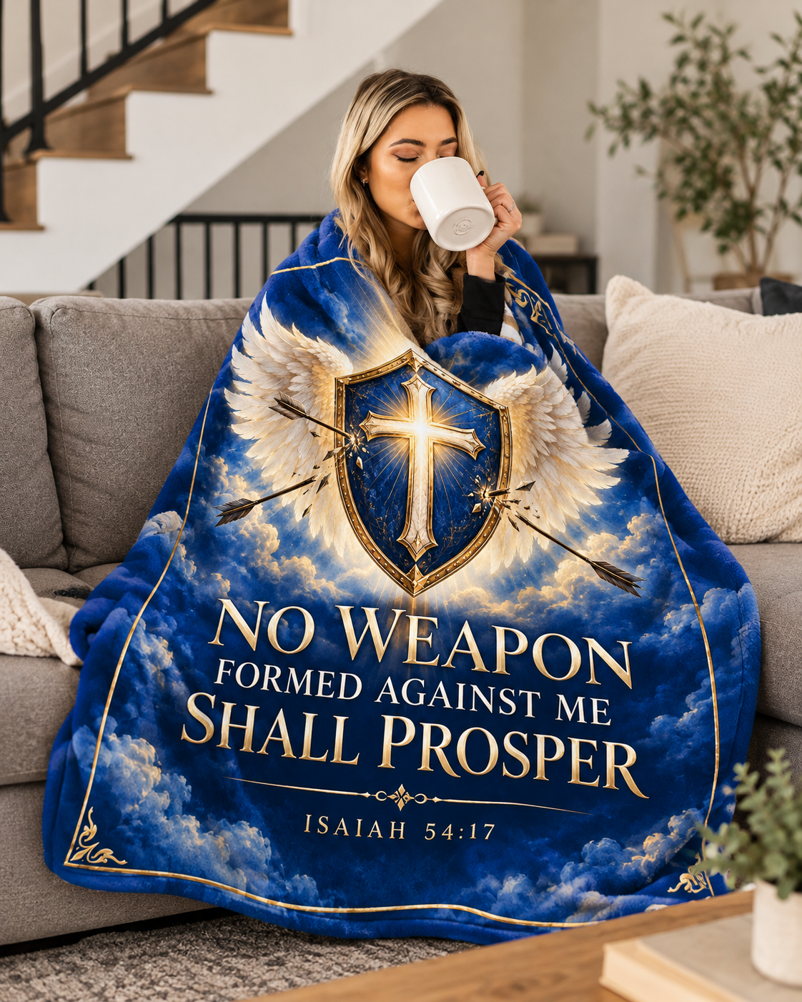 No Weapon Formed – Heavenly Shield Royal Blue Christian Blanket
