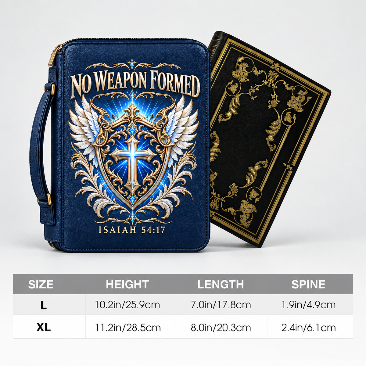 No Weapon Formed – Heavenly Shield Navy Blue Bible Cover