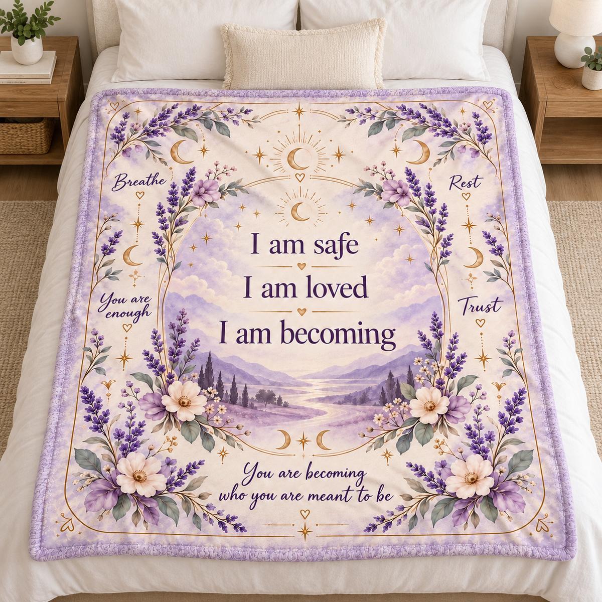 Wrapped in Affirmations – Lavender Embrace Blanket | Inspirational Gift for Her