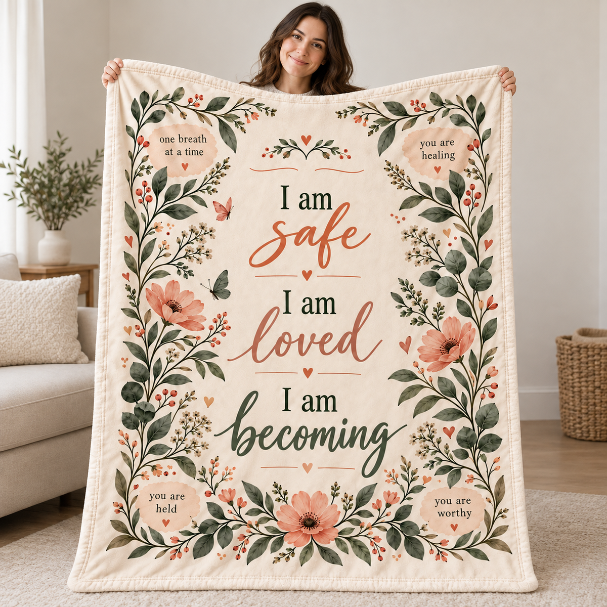 Wrapped in Affirmations – Healing Garden Blanket | Comfort and Encouragement Gift