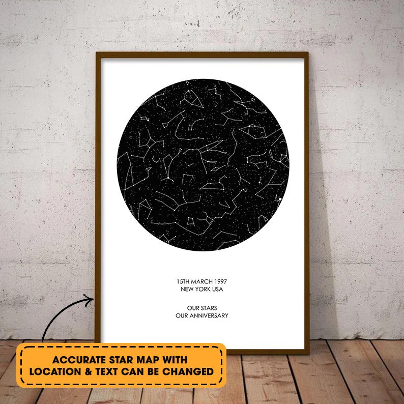 Night Sky Print Star Map By Date Constellation Poster - Giftago