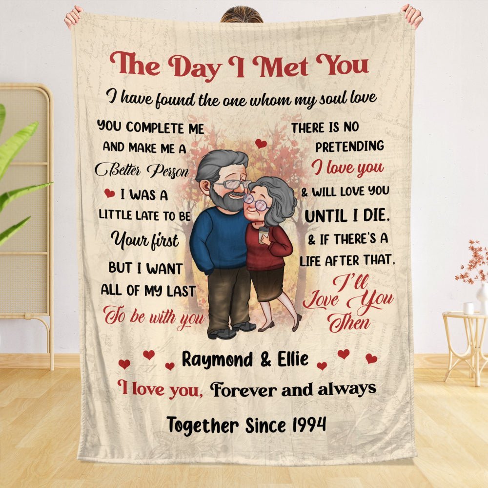 Old Couple The Day I Met You - Personalized Blanket - Meaningful Gift For Christmas, For Couple - Giftago