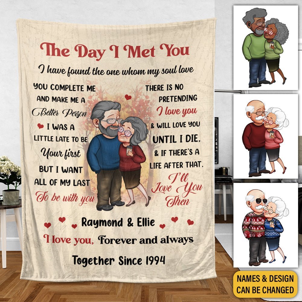 Old Couple The Day I Met You - Personalized Blanket - Meaningful Gift For Christmas, For Couple - Giftago