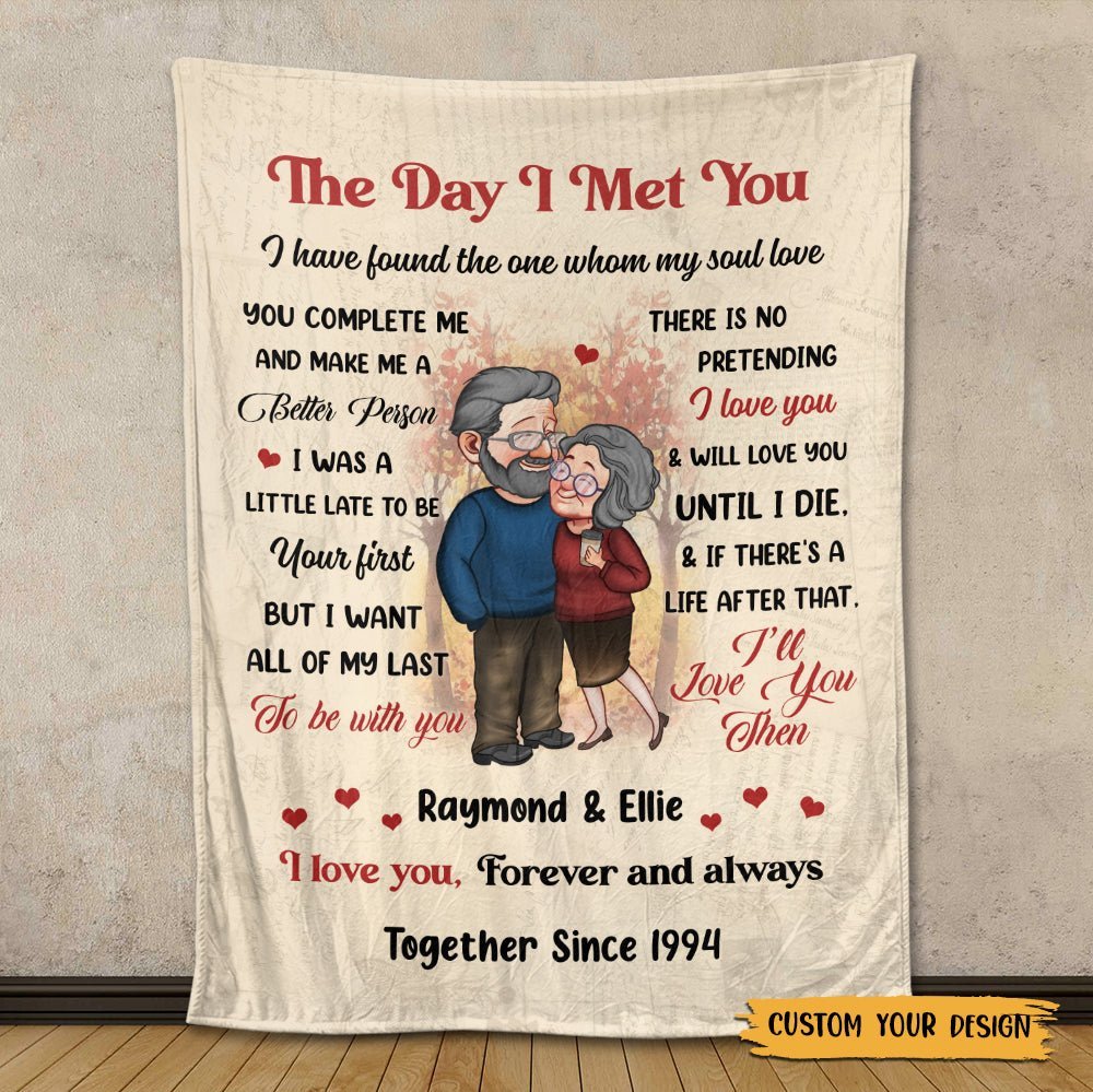Old Couple The Day I Met You - Personalized Blanket - Meaningful Gift For Christmas, For Couple - Giftago