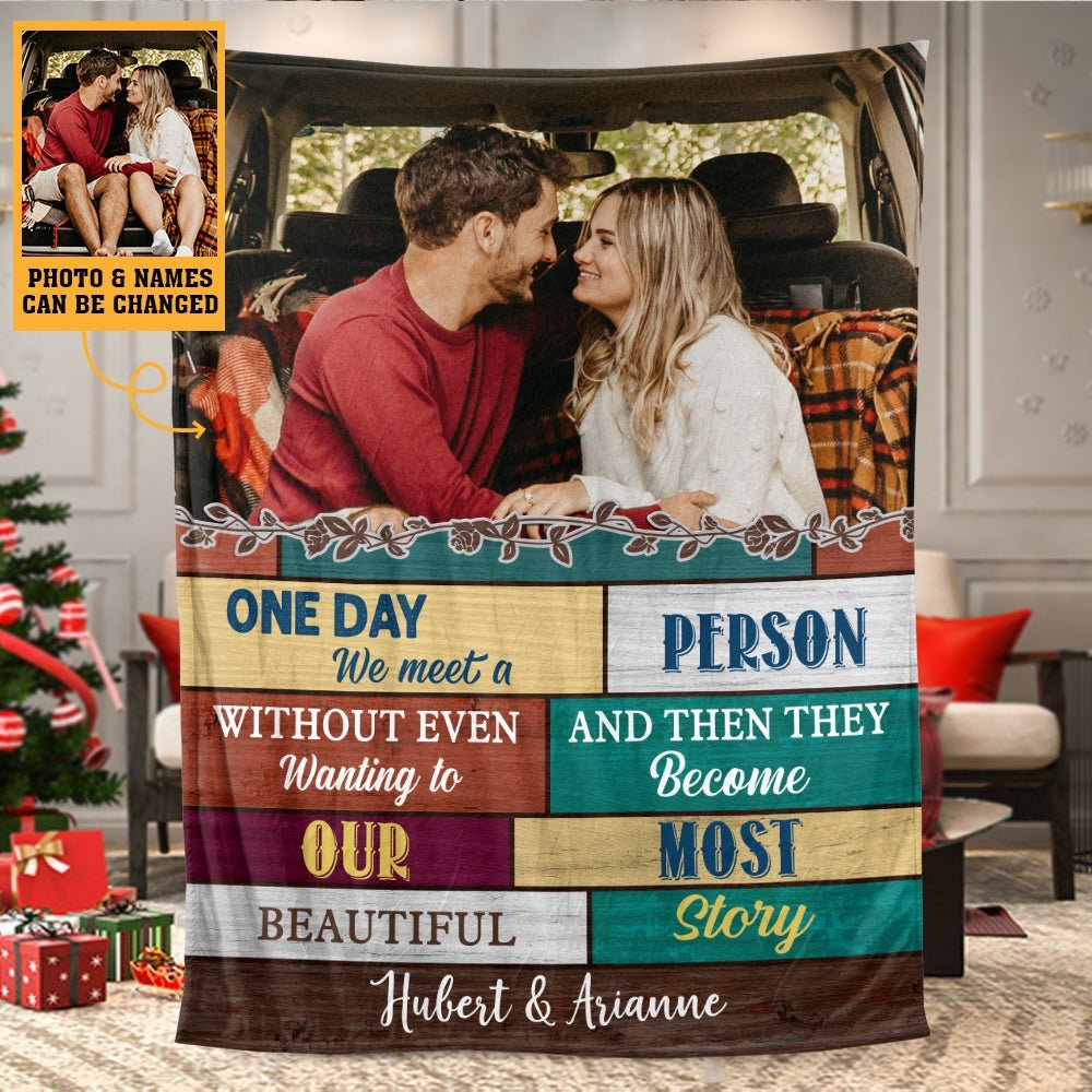 One Day We Meet Photo - Personalized Blanket - Meaningful Gift For Valentine, For Couple - Giftago