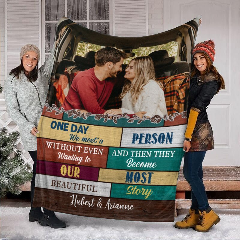 One Day We Meet Photo - Personalized Blanket - Meaningful Gift For Valentine, For Couple - Giftago