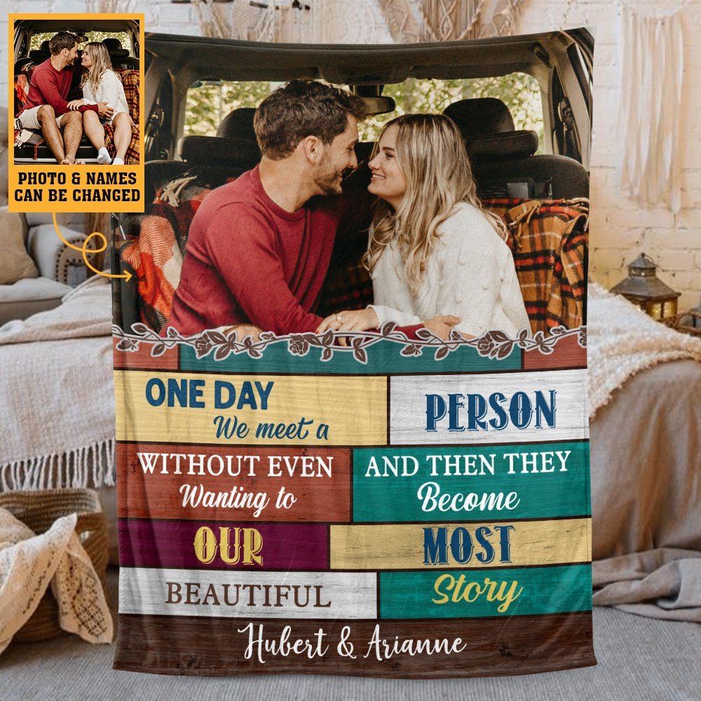 One Day We Meet Photo - Personalized Blanket - Meaningful Gift For Valentine, For Couple - Giftago
