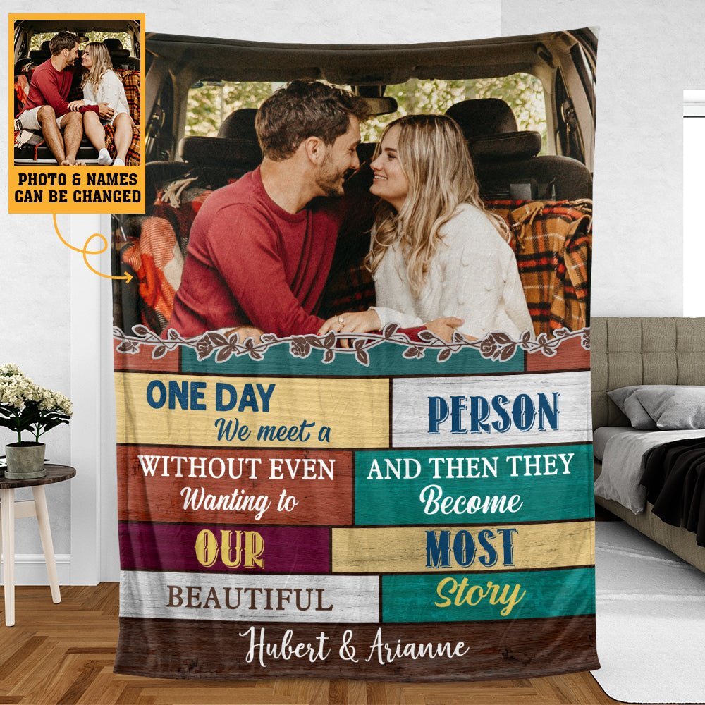 One Day We Meet Photo - Personalized Blanket - Meaningful Gift For Valentine, For Couple - Giftago
