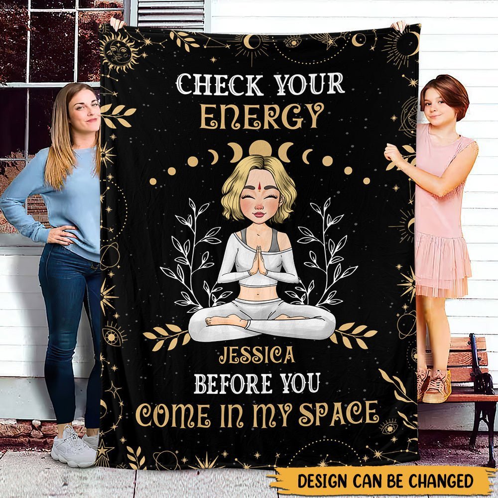 Check Your Energy - Personalized Blanket - Best Gift For Yoga Lover - Giftago