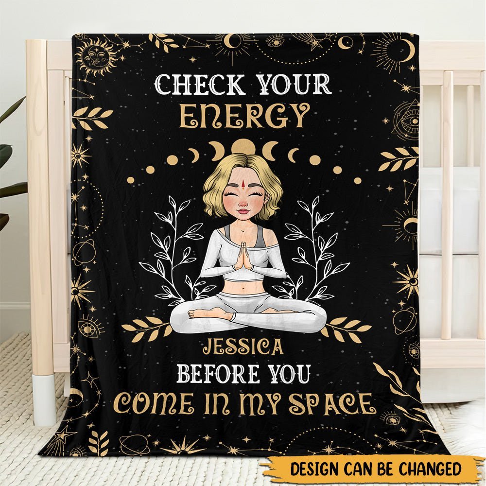 Check Your Energy - Personalized Blanket - Best Gift For Yoga Lover - Giftago
