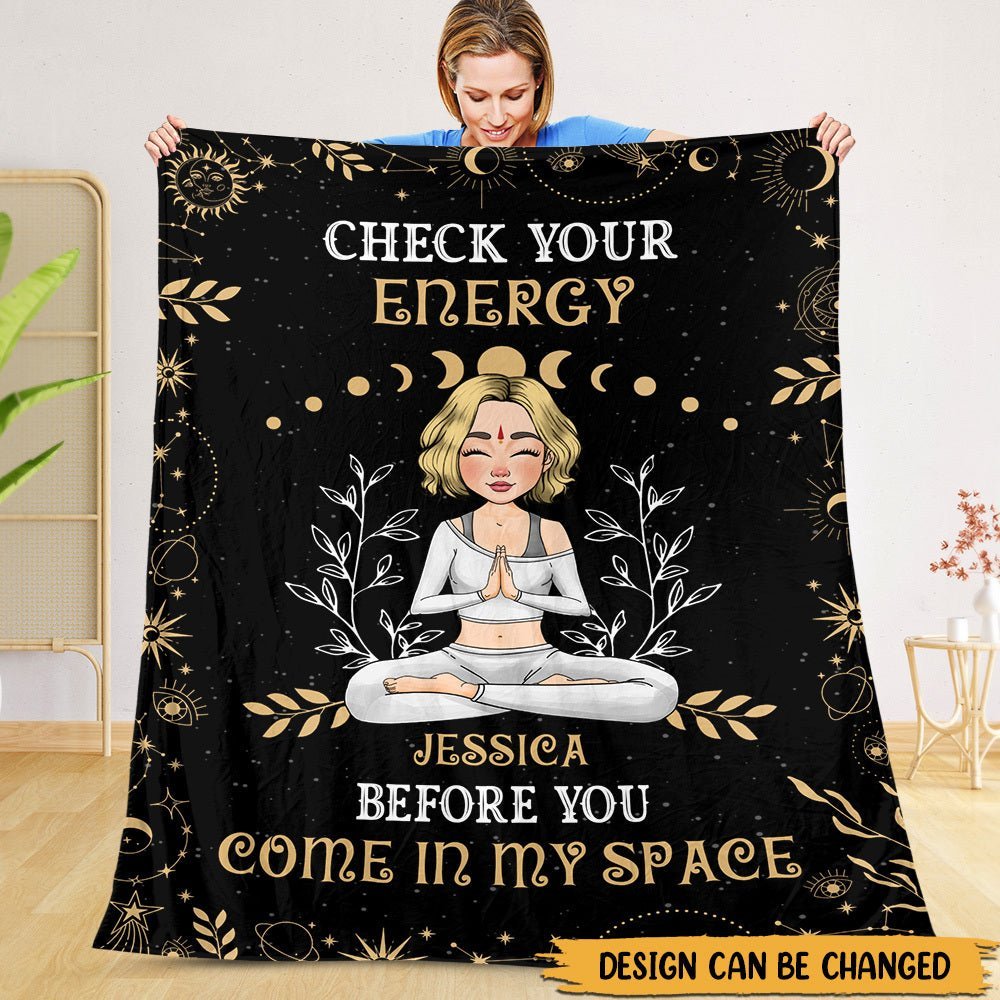 Check Your Energy - Personalized Blanket - Best Gift For Yoga Lover - Giftago