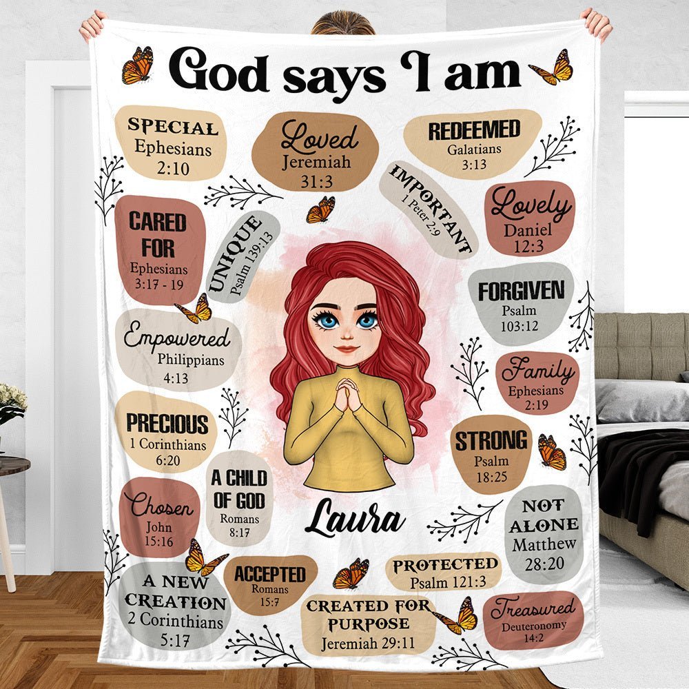 Personalized Blanket -  God Says I Am (Chibi) - Meaningful Birthday, Christmas Gifts - Giftago