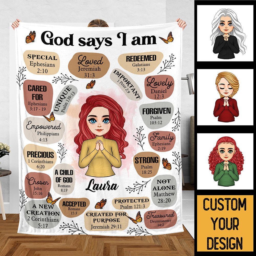 Personalized Blanket -  God Says I Am (Chibi) - Meaningful Birthday, Christmas Gifts - Giftago