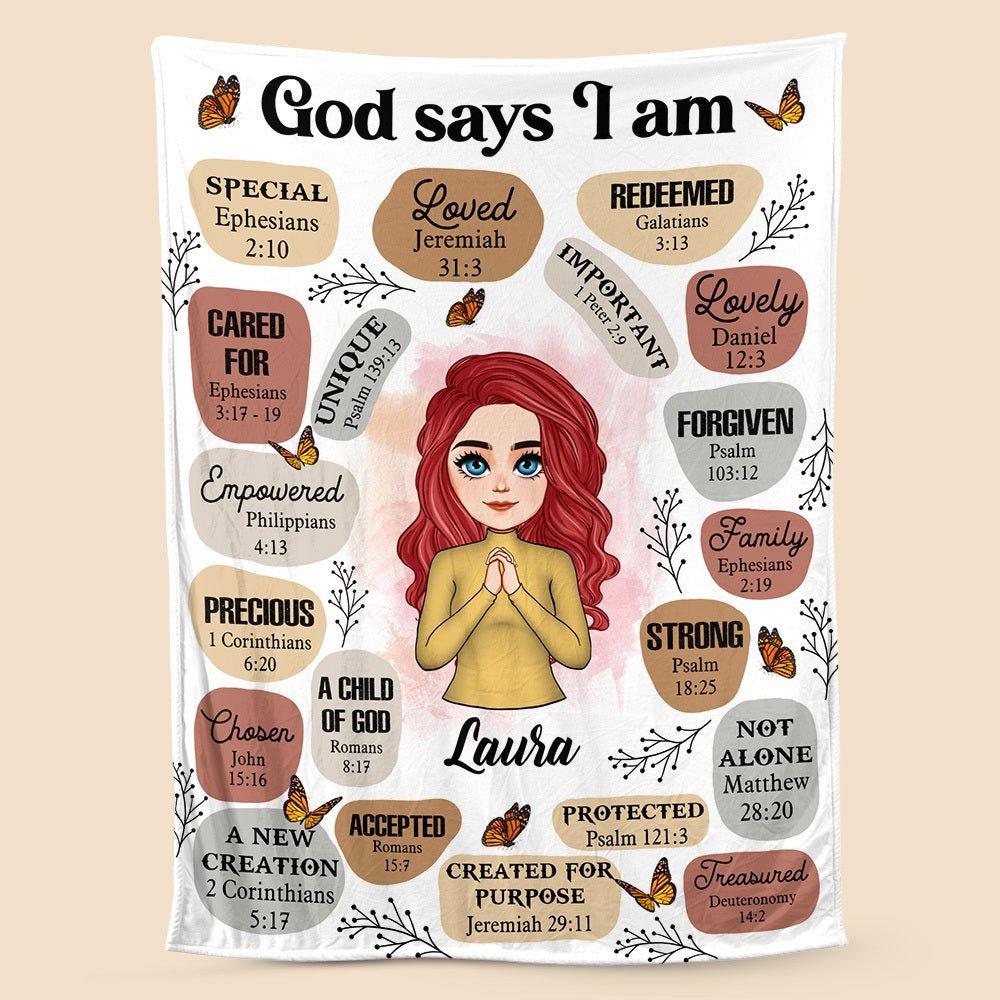Personalized Blanket -  God Says I Am (Chibi) - Meaningful Birthday, Christmas Gifts - Giftago