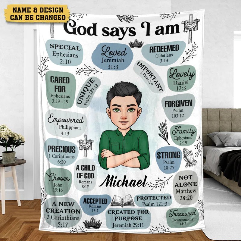 Personalized Blanket -  God Says I Am - Meaningful Birthday, Christmas Gifts - Giftago