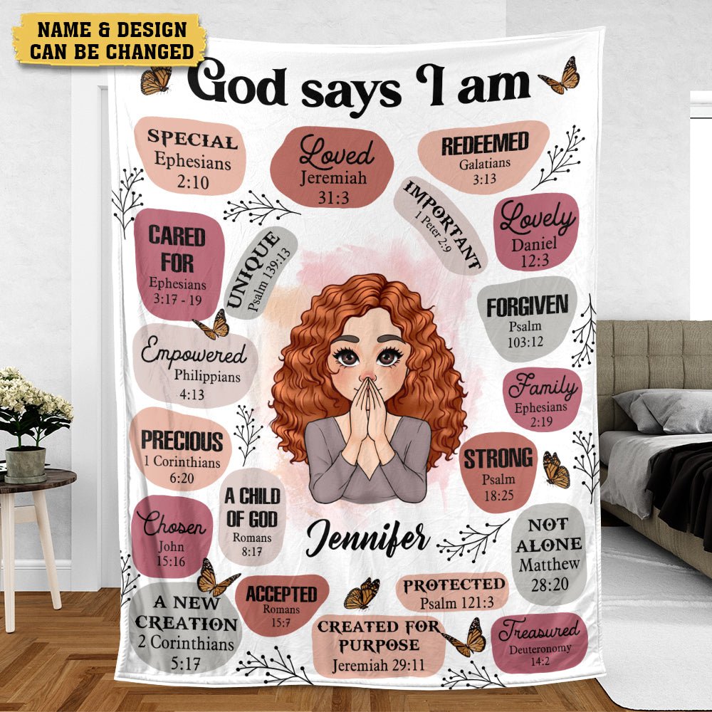 Personalized Blanket -  God Says I Am - Meaningful Gifts for Birthday - Giftago