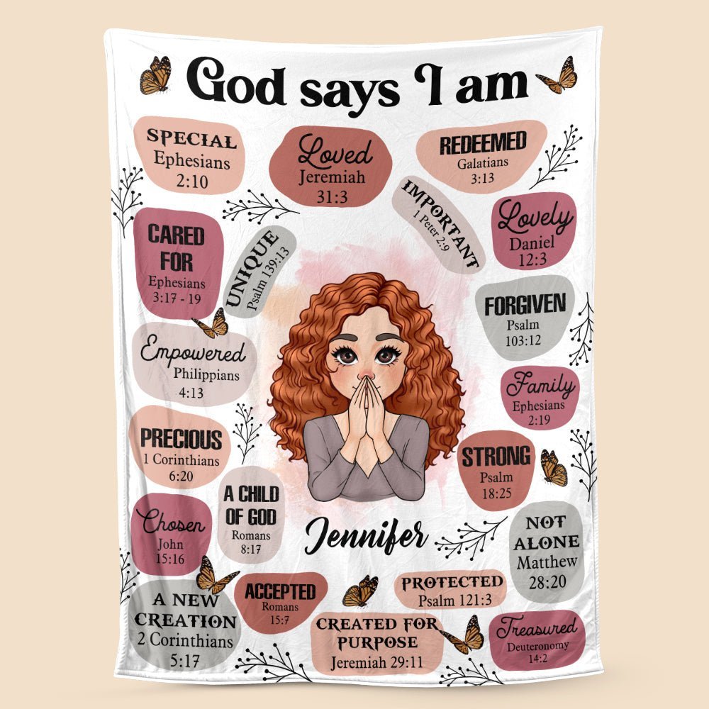 Personalized Blanket -  God Says I Am - Meaningful Gifts for Birthday - Giftago
