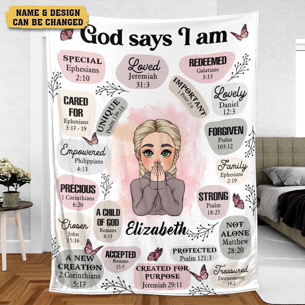 Personalized Blanket -  God Says I Am - Meaningful Gifts for Birthday - Giftago
