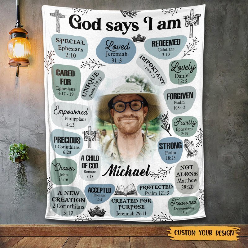 Personalized Blanket -  God Says I Am (Photo) - Meaningful Birthday, Christmas Gifts - Giftago