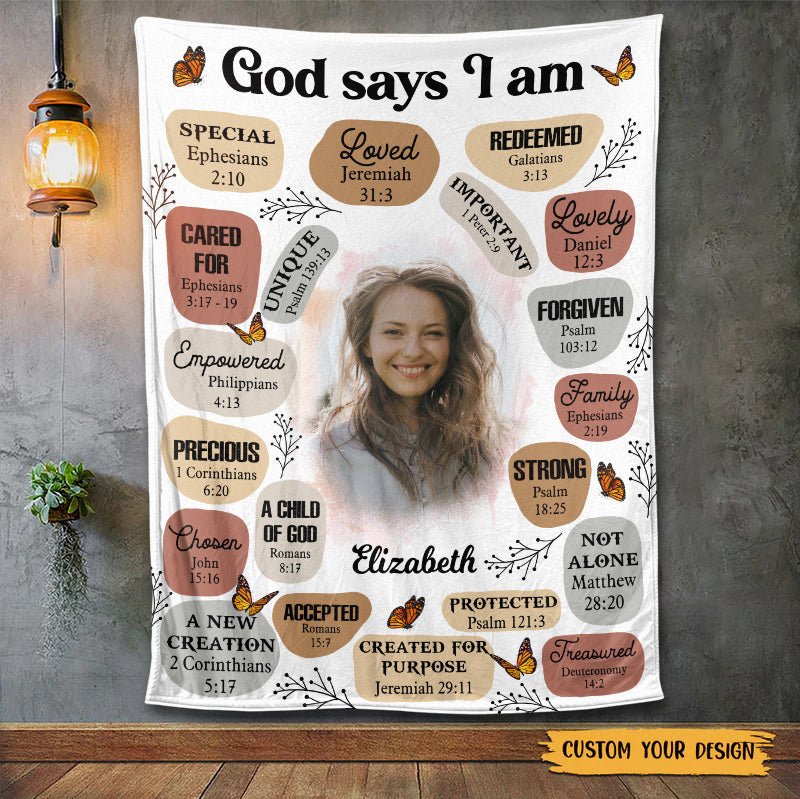 Personalized Blanket -  God Says I Am (Photo) - Meaningful Birthday, Christmas Gifts - Giftago