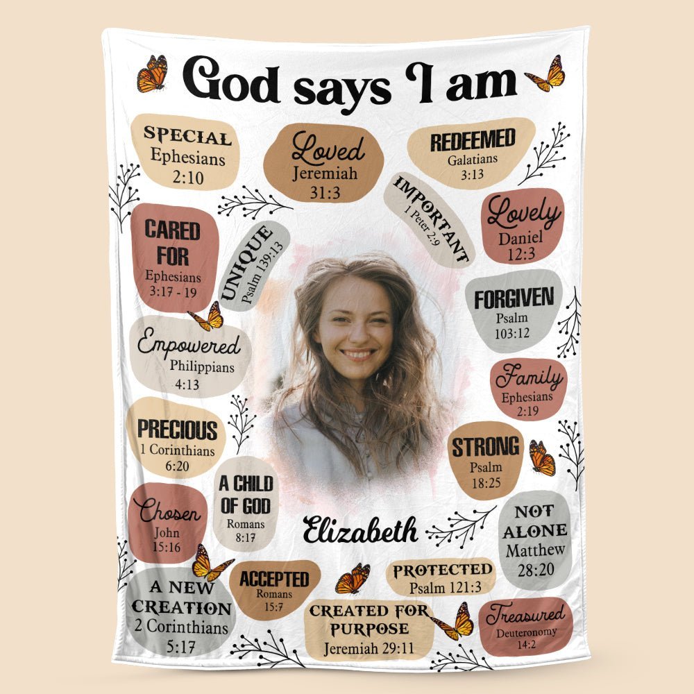 Personalized Blanket -  God Says I Am (Photo) - Meaningful Birthday, Christmas Gifts - Giftago