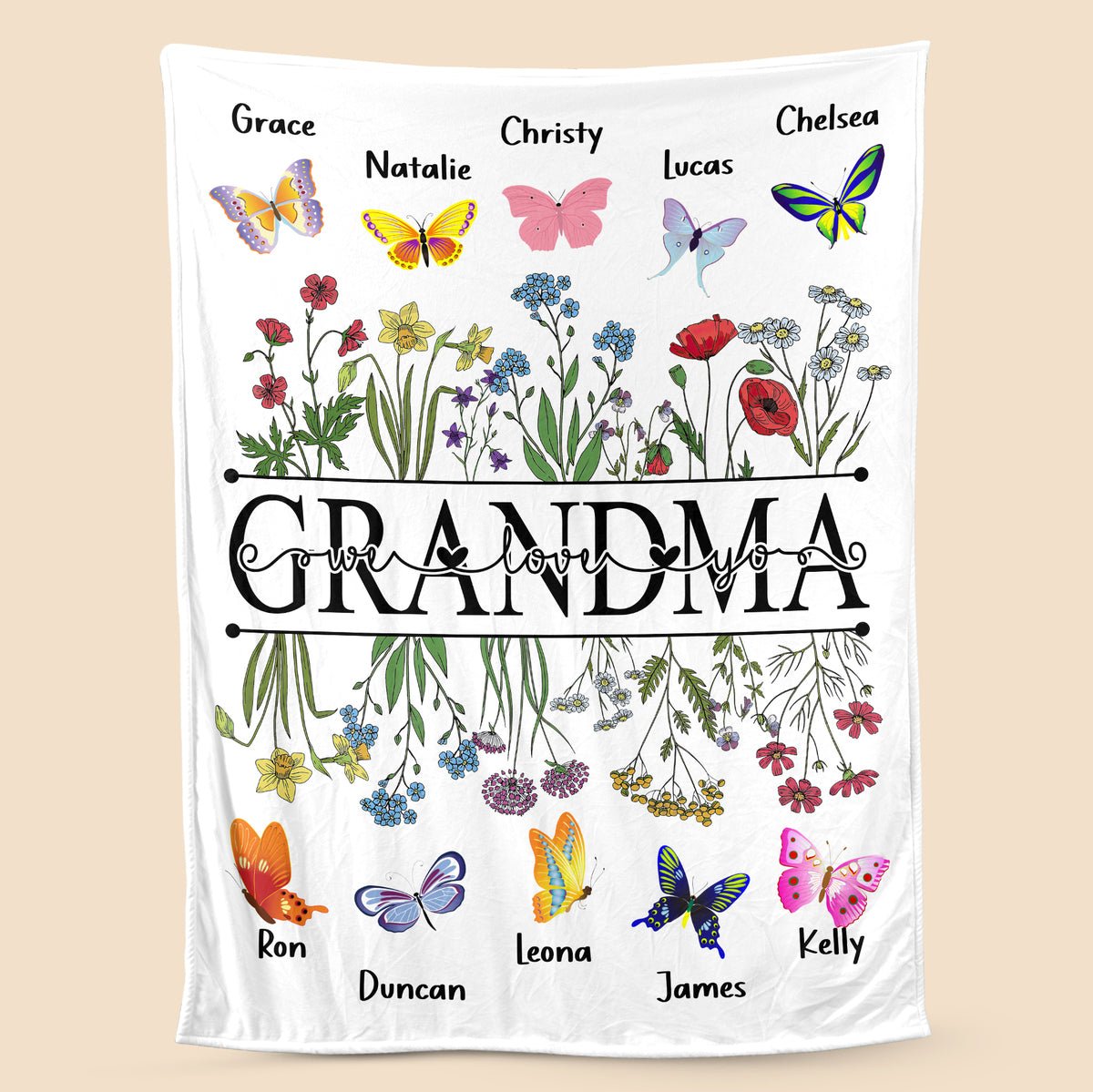 Grandma Butterflies - Personalied Blanket - Best Gift For Grandma - Giftago